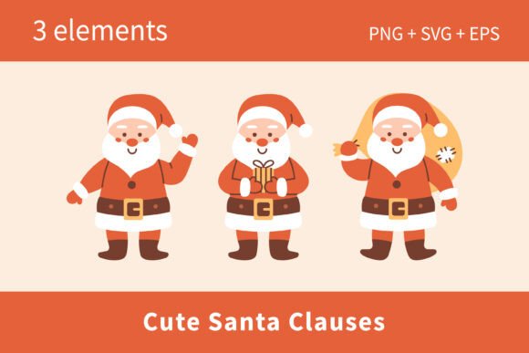 Cute Santa Clauses Clip Art Set for Graphics and Illustrations
