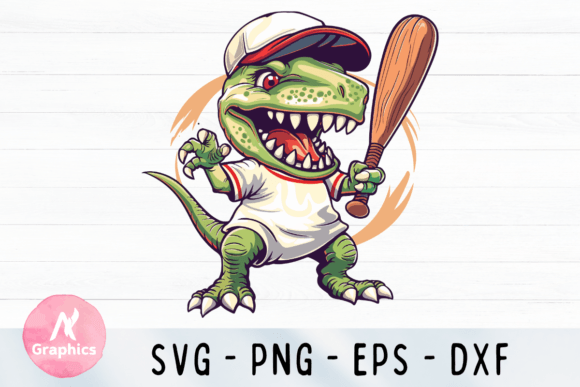 Funny Baseball Dinosaur Clipart for T-Shirt Designs