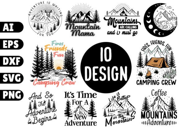Funny Camping Quotes Mountain SVG Bundle for T-Shirt Designs