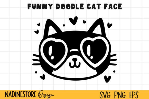 Funny Doodle Cat Face Graphics for Illustrations and Digital Products