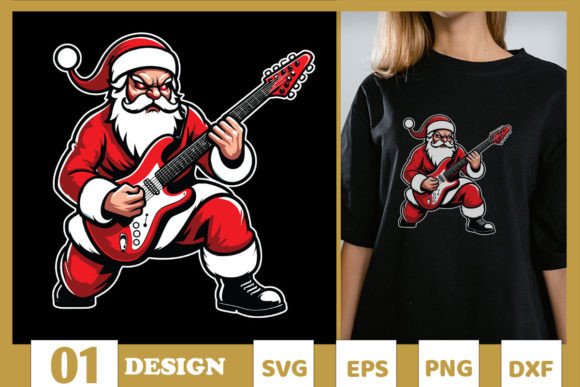 Funny Santa Playing Guitar Rock SVG for T-Shirt Designs and Graphics
