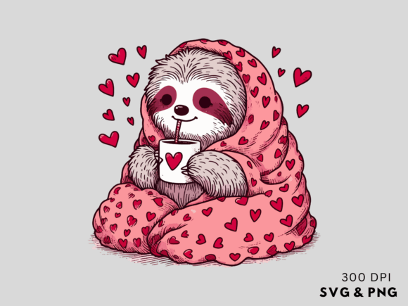 Valentines Day Sloth Clipart PNG SVG for Branding and Marketing